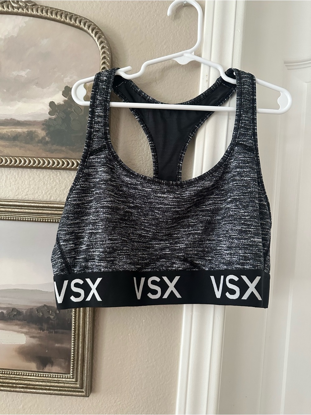 VSX Black Space-Dye Racerback Sports Bra with Branded Elastic